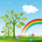 Illustrated Natural Background with Rainbow